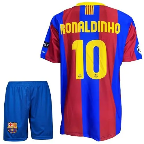 Produktbild: IHIMI Ronaldinho Barcelona #10, Nostalgie Kinder Trikot Mit Kurz,Fußballtrikot, Fußball-Trainingstrikots, Kinder Trikot, Limitierte Auflage, beschränkte Auflage (164-Rdinho)