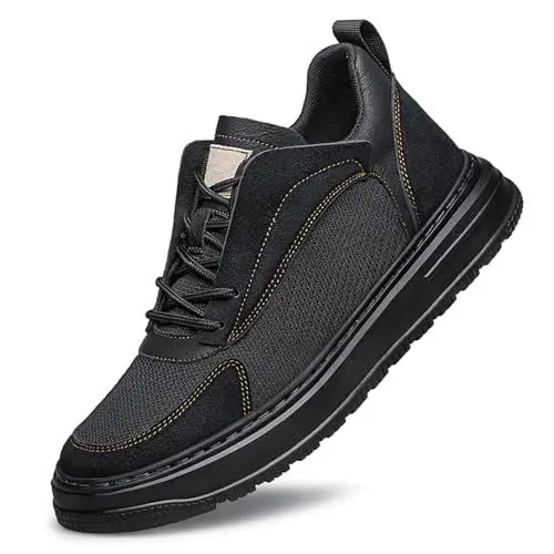 Produktbild: ihinzry Herren Elevator Sneakers Unsichtbare Höhe erhöhen 2,40 Zoll größer Wildleder Elevator Schuhe Mesh Obere Lace up Casual Sportschuhe Herren Mode Sneakers Schwarz 46