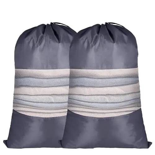 Produktbild: IHOMAGIC 100L Groß Wäschesäcke, 2Pack Netzbeutel Mesh Stuff Sack, Netzbeutel mit Kordelzug Schmutzwäsche Aufbewahrungstasche Faltbare Wäschetasche Stauraum für Kleidung, Steppdecken und Decken (Grau)
