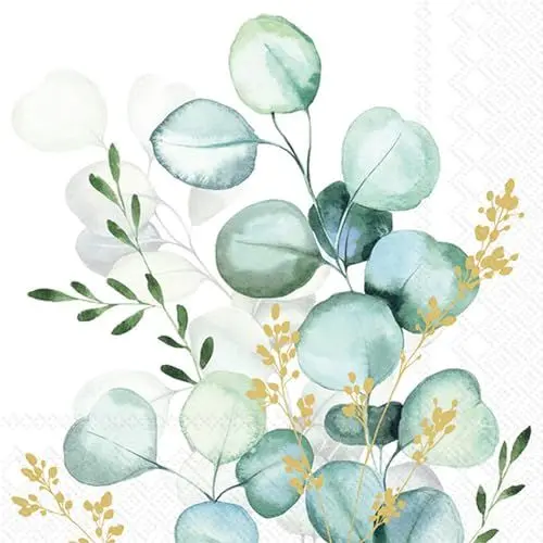 Produktbild: ihr Cocktail Serviette Eucalyptus Bouquet Gold 25 x 25 cm