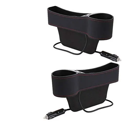 Produktbild: ihreesy Autositz Gap Organizer,PU Leder Autositz Fugendüse Aufbewahrungsbox Becherhalter Universal Auto Seat Gap Organizer mit 2 USB Lade Löchern,Rot Schwarz Fahrerseite Beifahrerseite