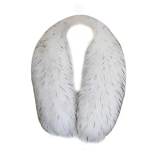 Produktbild: ihreesy Frauen Kunstpelzkragen,80CM Abnehmbarer Kragen Kunstpelz Pelzkragen Warmer Fellkragen Winter Fauxpelzkragen Schal mit Knöpfen für Kapuzenmantelkante Wintermantel Kapuze,Weiß