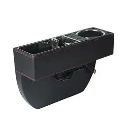Produktbild: ihreesy PU-Leder Autositz Lückenfüller, Universelle Autositz Organizer Multifunktional Auto Getränkehalter Aufbewahrungsbox Konsole Seitentasche Organizer für Handy Sonnenbrillen,Schwarz USB-Stil