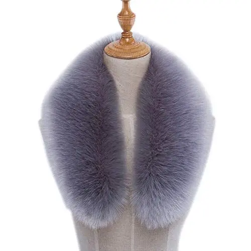 Produktbild: ihreesy Pelzkragen,Luxuriös Abnehmbarer Fauxpelzkragen Faux Fuchs Pelzkragen Pelzschal Wärm Kunstpelz Schal Flauschig Winterschal für Jacke Wintermantel Kapuze,Grau 80CM