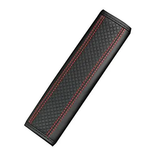 Produktbild: ihreesy Universal Gurtpolster,PU-Leder Auto Schutzkissen Gurtpolster Abdeckung Komfort Gurtschutz Gurtschoner Schulterkissen Schlafkissen, 23cm × 6,5cm Schwarz Rot