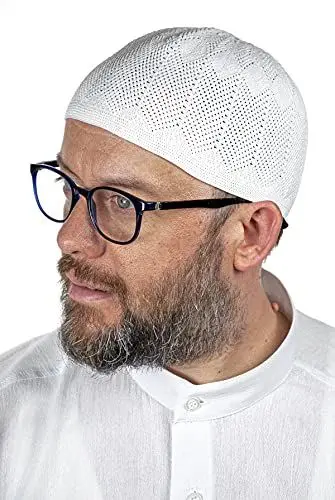 Produktbild: ihvan online Türkische muslimische Kufi-Hüte für Männer, Taqiya, Takke, Peci, islamische Mützen, Ramadan Eid Islamische Geschenke, Standart Größe, weiß
