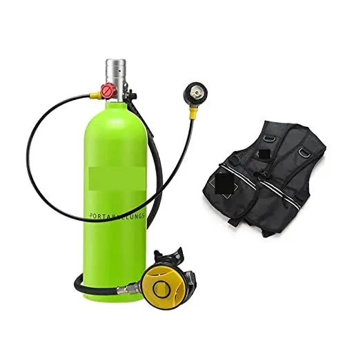 Produktbild: Tauchflasche 2L Diving Rebreather Tauchausrüstung Tragbar Ultrahohe Stabilität(Silverhead in Green Bottle)