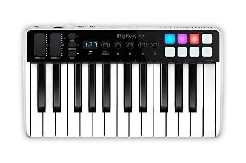 Produktbild: IK Multimedia iRig Keys I/O MIDI 25 - MIDI-Tastatur, tragbare Klaviertastatur, für Mac, iPhone und iPad, 25 Tasten, 8 Pads, Musikproduktionsstation, Software und Anwendungen