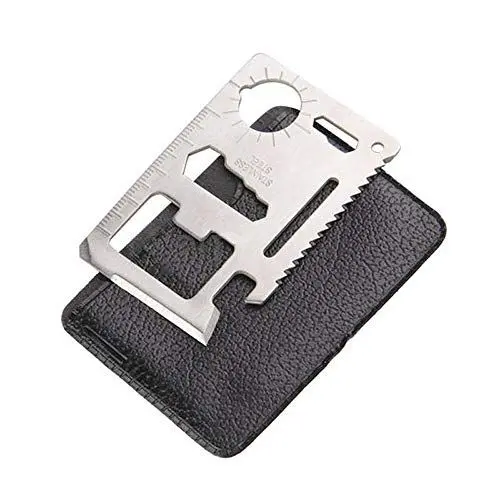 Produktbild: IKAAR Multifunktionswerkzeug Kreditkarte Multitool 11 in 1 Survival Kit Taschenwerkzeug Pocket Tool Outdoor Campingzubehör mit Schutzhülle für Männer Geschenk Silber