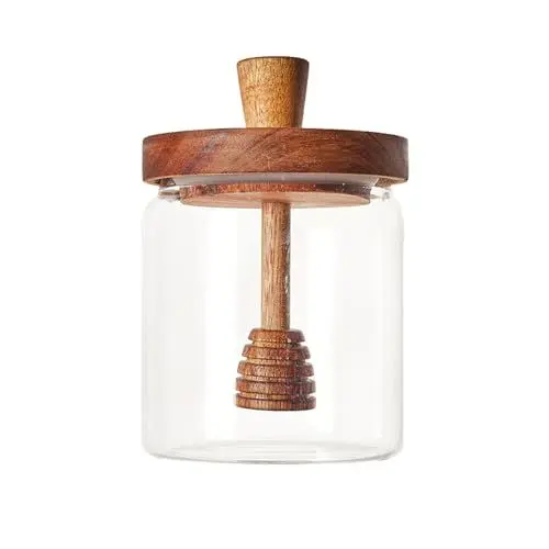 Produktbild: ikappy Hohes Boro silikat Glas, Honig Flasche mit Holzdeckel und Rühr Stange für Honig transparentes Honig-Aufbewahrung sglas