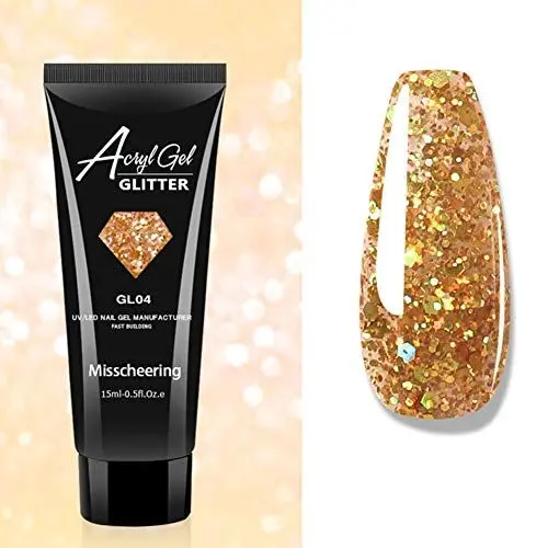 Produktbild: ikasus Poly Nagel Gel,Glitzer Nagel Gel Nagelgel Anself Builder Gel Nagelverlängerung Gel Diamant Glitter Gel Poly Nail Gel Diamond Style Gelnagel für Techniker Starter DIY Salon Kunst Nägel,Gold