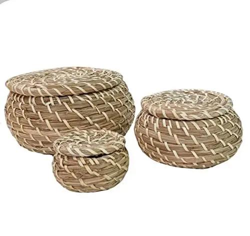 Produktbild: Ikea IKE-803.281.45 FRYKEN Körbe mit Deckel aus Seegras Strandhafer 3er-Set