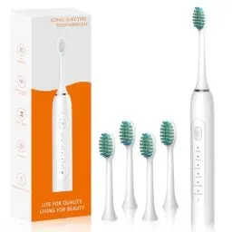 Produktbild: IKERY Schallzahnbürste - Elektrische Zahnbürste mit 6 Putzmodi sauberere Zähne - IPX7 Schallzahnbürste USB-Ladegerät für Erwachsene Toothbrush Integrierter Timer mit 4 abgerundeten Bürstenkopf