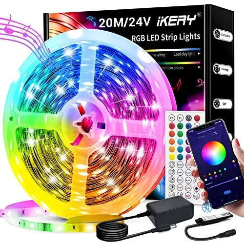 Produktbild: IKERY LED Strip 20m RGB Ambient-Lichtband - 16 Mio. Farben, Farbwechsel, Musik-Sync, Fernbedienung & App-Steuerung, LED-Lichtband für Raumgestaltung
