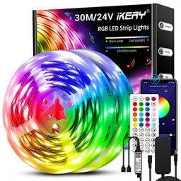 Produktbild: IKERY LED Strip 30M Bluetooth, RGB 5050 SMD LED Stripes 24V,LED Streifen Dimmbar Musik Sync mit 44 Tasten Fernsteuerung und APP Steuerbar, LED Band Selbstklebend für Zimmer, Party,Festival(15m×2)