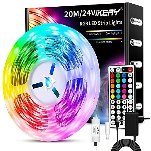 Produktbild: IKERY LED Strip ,RGB Streifen, Farbwechsel Dimmbar Leiste mit IR-Fernbedienung, DIY Bunt Kette für die Beleuchtung von Haus, Party, Küche und Weihnachten Deko, 1 Rollen von 20m