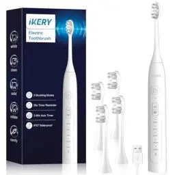 Produktbild: IKERY Schallzahnbürste - Elektrische Zahnbürste mit 5 Putzmodi sauberere Zähne - IPX7 Schallzahnbürste USB-Ladegerät für Erwachsene Toothbrush Integrierter Timer mit 4 abgerundeten Bürstenkopf