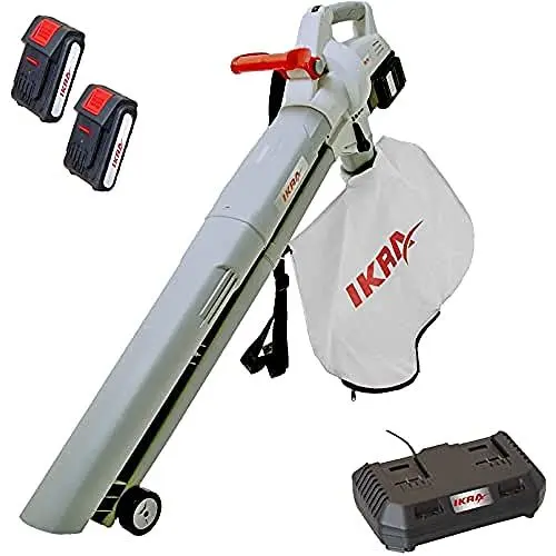 Produktbild: IKRA 74003200 Akku 3in1 Laubbläser Laubsauger Laubhäcksler ICBV 2/20 inkl. 2X Akku & Doppel-Schnellladegerät, 40 V, Grau/Rot