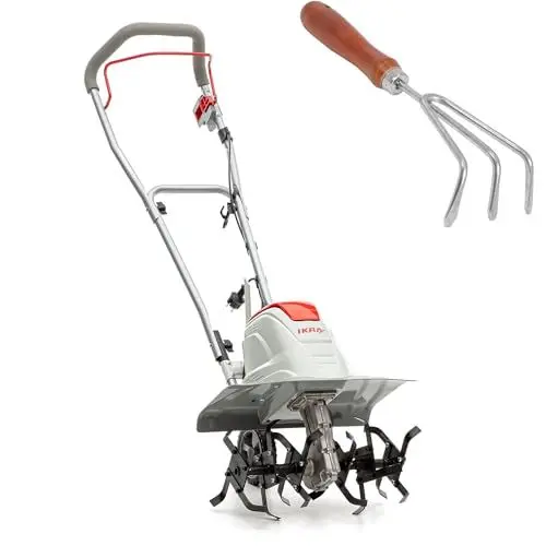 Produktbild: IKRA Elektro Bodenhacke Kultivator FEM 1500 Flexible Arbeitsbreite 17-45cm Arbeitstiefe bis 23cm Starke 1500W, inkl. Handgrubber