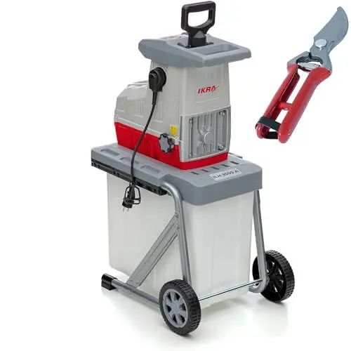 Produktbild: IKRA Elektro Gartenhäcksler Walzenhäcksler ILH 3000 A, starke 3.000W, Aststärke bis 44mm, inkl. Gartenschere