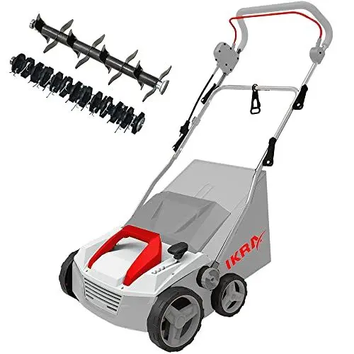 Produktbild: IKRA Elektro Vertikutierer Rasenlüfter IEVL 1838, Fangkorb 40l, Arbeitsbreite 38cm, Arbeitstiefe einstellbar