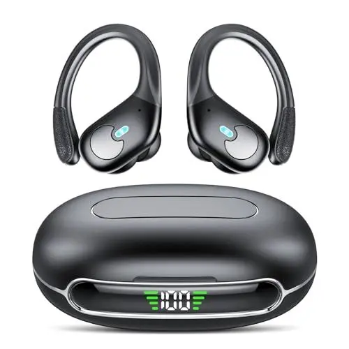 Produktbild: IKT Bluetooth Kopfhörer Sport, Kopfhörer Kabellos Bluetooth 5.3 mit 4 Mics, ENC Noise Cancelling Earbuds, 60 Std Spielzeit, Bassversion 2.0, IPX7 Wasserdicht Kopfhörer mit Ohrhaken(Schwarz)