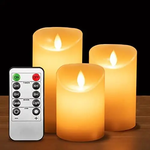 Produktbild: ILEEDear LED-Kerzen, Flammenlose Kerzen mit Fernbedienung Timer Funktion, Batteriekerzen, LED Stabkerzen, Flammenlose Kerzen, bewegliche Flamme, 3er-Set