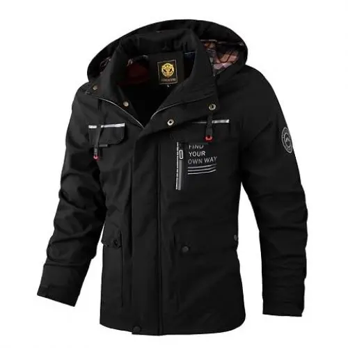 Produktbild: ILESTDG Bequeme wind- und wasserdichte Outdoor-Jacke, wasserdichte Herren-Skijacke, wasserdichte Herren-Skijacke mit warmer winddichter Schneejacke für Herren (Schwarz,XL)
