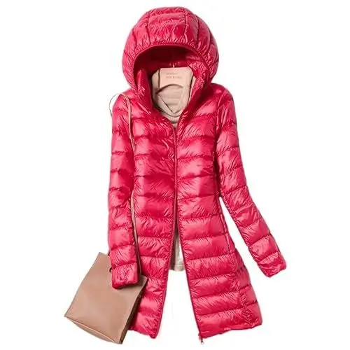Produktbild: ILESTDG Lange Daunenjacke Für Damen, Leichte Daunenjacke, Winter Downjacket, Women Warme Pufferjacke Kaputze (Karminrot,3XL)