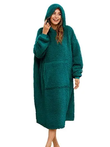 Produktbild: ililmmoe Sherpa tragbare Decke Übergroße Hoodie Sweatshirt TV Decke mit Langen Ärmeln und Tasche,Malachit