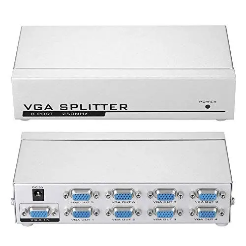 Produktbild: IMAGE Monitor Splitter 1 PC an 8 Monitore VGA SVGA LCD CRT multi Monitor Splitterbox mit 8 Port integrierter Signalverstärker 250 MHz Frequenzbandbreite 1920X1440 Auflösung