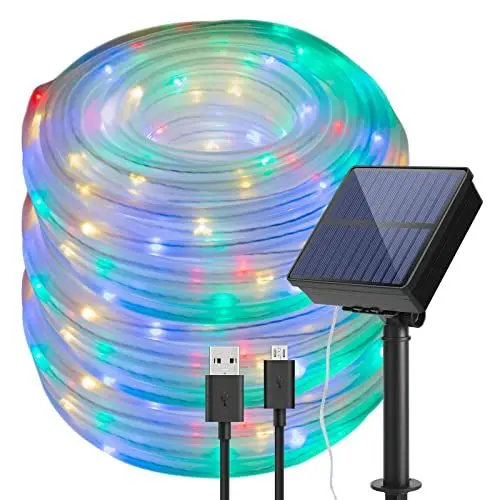 Produktbild: IMAGE Solar Lichtschlauch 13M LED Lichterkette mit 100 LEDs Lichterschlauch für Innen und Außen Gartendeko Baum Party, bunt