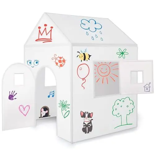 Produktbild: Imagine Playhouse - Immer Wieder neu bemalen & abwischen - Spielhaus Kinder Indoor & Outdoor mit Stiften und Aufkleber - Montessori Spielzeug ab 3 Jahre Kinderspielzeug Geschenk Mädchen & Junge