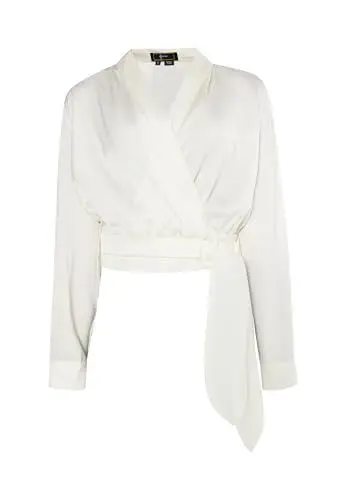 Produktbild: IMANE Damen Wickelbluse aus Satin 19529199-IM01, WOLLWEISS, XS