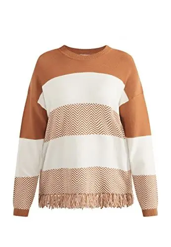 Produktbild: IMANE Women's Oversize Strick Pullover, Beige Weiss, X Small