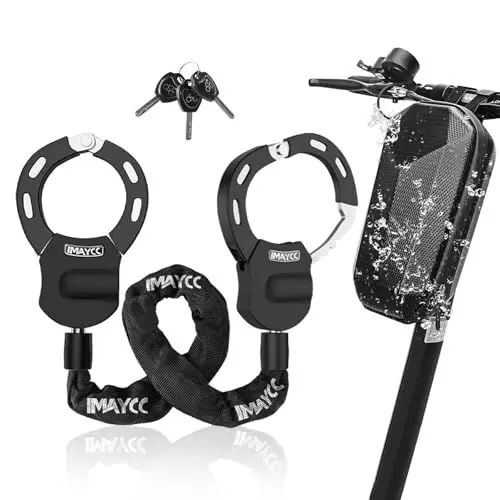 Produktbild: IMAYCC E Scooter Schloss Mit Tasche, Schloss für E Scooter, 94CM Handschellenschlossn, E-Roller Schloss, Fahrradschloss, Motorrad, Hochsicherheitsschloss Mit Silikonschutz Gegen Kratzer