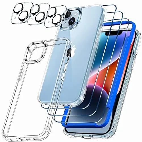 Produktbild: IMBZBK 10 in 1 Handyhülle für iPhone 14 Plus Hülle Case Zubehör mit 3 Stück Panzer Schutz Glas 3 Stück Kameraschutz 360 Grad Schutzhülle Clear Kompatibel mit MagSafe Cover Dünn Durchsichtig