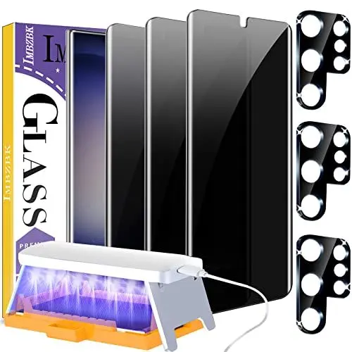 Produktbild: IMBZBK (3+3 Stück) UV Schutzfolie für Samsung Galaxy S23 Ultra Panzer Schutz Glas Sichtschutz Folie Zubehör 3 Privacy Panzerfolie Screen Protector Schutzglas Displayschutz 3 Kameraschutz 5G Hülle