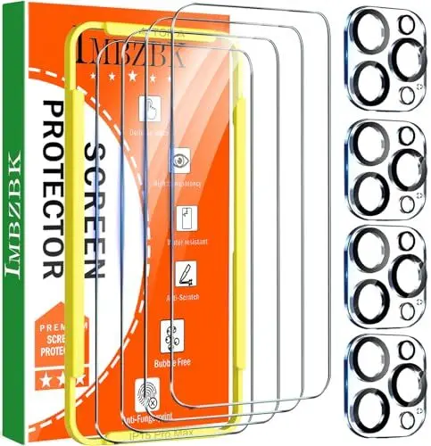 Produktbild: IMBZBK 4 Stück Displayschutzfolie für iPhone 15 Pro Max Panzerglas mit 4 Pack HD Kamera Objektivschutz Zubehör, Installationsanleitung Rahmen, Kratzfest