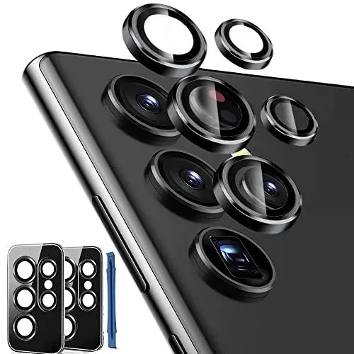 Produktbild: IMBZBK (5+5 Stück) Kamera Schutzfolie für Samsung Galaxy S23 Ultra Kameraschutz Panzer Schutz Glas Kamera Schutz Zubehör Gehärtetes Glas mit Aluminiumrand Camera Glass Protector 5G Hülle, Schwarz