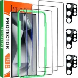 Produktbild: IMBZBK für Samsung Galaxy S24 Ultra für Panzerglas 3 Stück Vollbildabdeckung 9H Schutzfolie folie mit 3 Stück Kameraschutz Zubehör, Fingerabdruck-Entsperrung