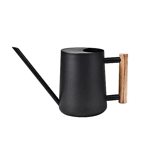 Produktbild: IMEEA 1L Gießkanne aus Edelstahl – Schwarze Indoor & Outdoor Gießkanne mit langem Auslauf und Holzgriff, Bewässerung für Zimmerpflanzen, Bonsai, Sukkulenten, Blumen & Garten