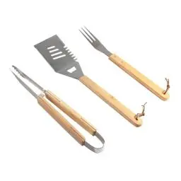 Produktbild: IMEEA Grillbesteck Set 3-teilig – Grillzange Grillspatel Fleischgabel aus Edelstahl mit Holzgriff – BBQ Grill Zubehör für Männer & Frauen Grillfans