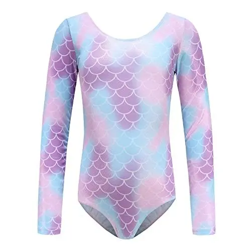 Produktbild: Turnanzug M?dchen Langarm Turn Leotards Kinder Ballettkleidung Gymnastik Gl?nzend Rundhals Weich Elastisch Ballett Trikot Yoga Ballettanzug Tanzbody Gymnastikanzug Activewear Lila Fischschuppe 6-7J
