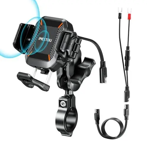 Produktbild: iMESTOU Kabellose USB-C Handyhalterung für Motorrad, Vibrationsdämpfend und Wasserdicht, 2,5 cm Kugel Qi Handyhalterung, Geeignet für 4,7