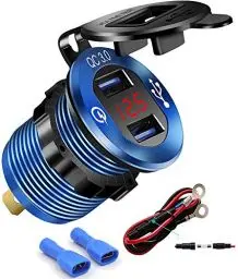 Produktbild: iMESTOU Quick Charge 3.0 USB Ladegerät Buchse Aluminium Dual USB Auto Steckdose Wasserdicht Marine Zigarettenanzünder Adapter 36W Schnellladung mit LED Voltmeter für 12/24V Boot Motorrad ATV Bus