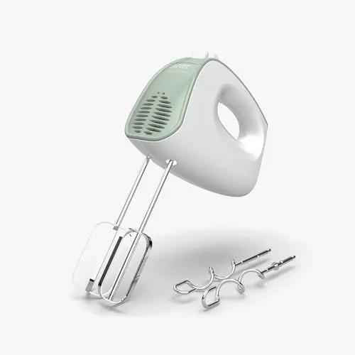 Produktbild: Imetec Crea & Crema Handrührer extra lange Schneebesen für süße Teige und Schlagsahne, Knethaken aus Edelstahl, 5 Geschwindigkeiten, Turbofunktion, ergonomisches Design, 500 W., Weiß und Grün.