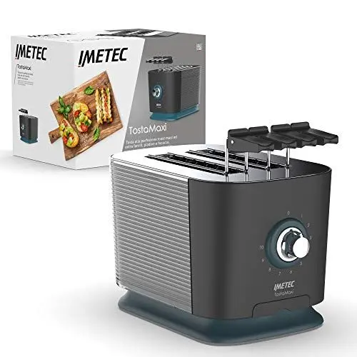 Produktbild: Imetec TostaMaxi Toaster, 2 extra große Schlitze und zu öffnende Zangen für extra dicken Toast, 10 Bräunungsstufen, Timer mit automatischer Abschaltung, Krümelschublade, 600 W.