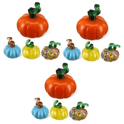 Produktbild: IMIKEYA 12 Stück Kürbisstatuen Aus Mundgeblasenem Glas Kürbis Glaskürbisse Zum Dekorieren Von Miniatur Gemüsefiguren Desktop Ornament Kürbisdekore Mundgeblasene Glasfiguren Mini Kürbis