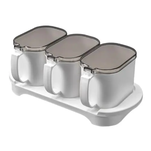 Produktbild: IMIKEYA 1 Satz Flip-gewürzbox Zuckerdose Vorratsdosen Behälter Vorratsbehälter Kunststoff Zuckerschale Mit Deckel Vorratsglas Mit Deckel Pp Weiß Mit Tablett Muschelschale